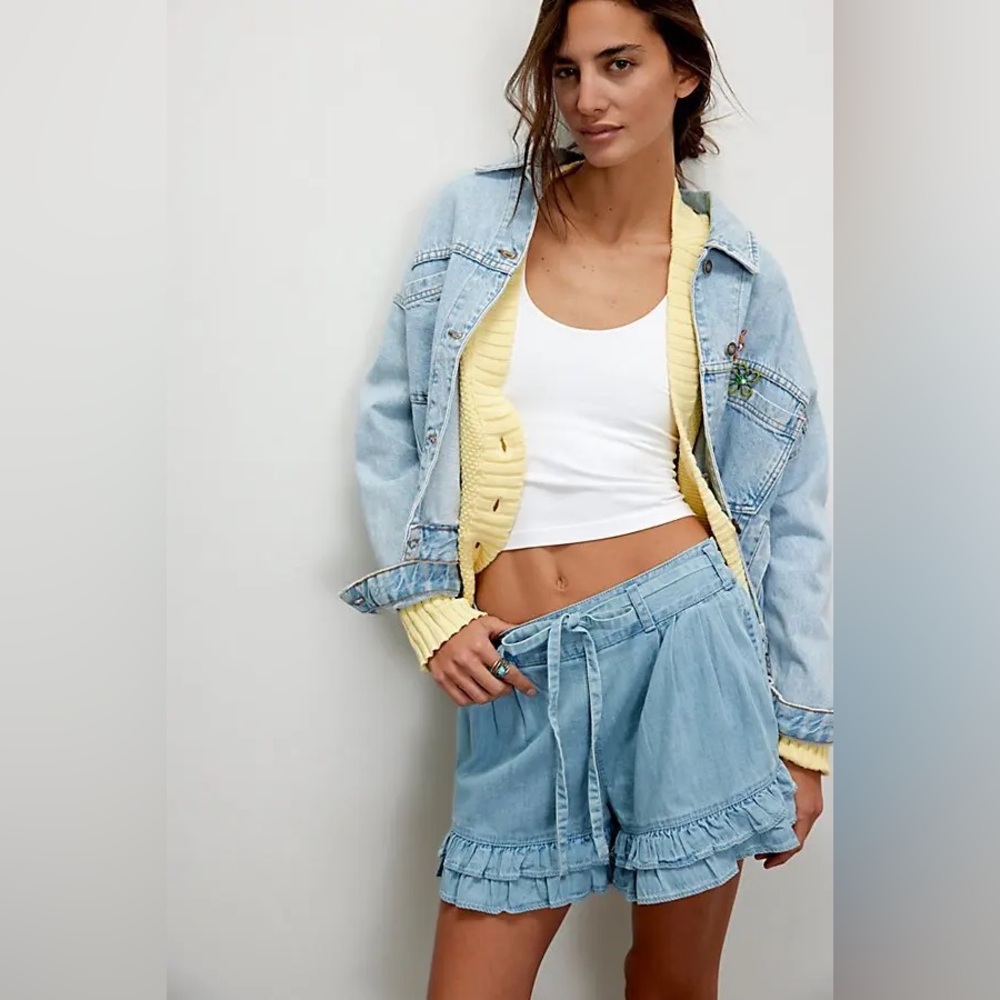 NWT we the free Naples denim shorts Bambusa blue